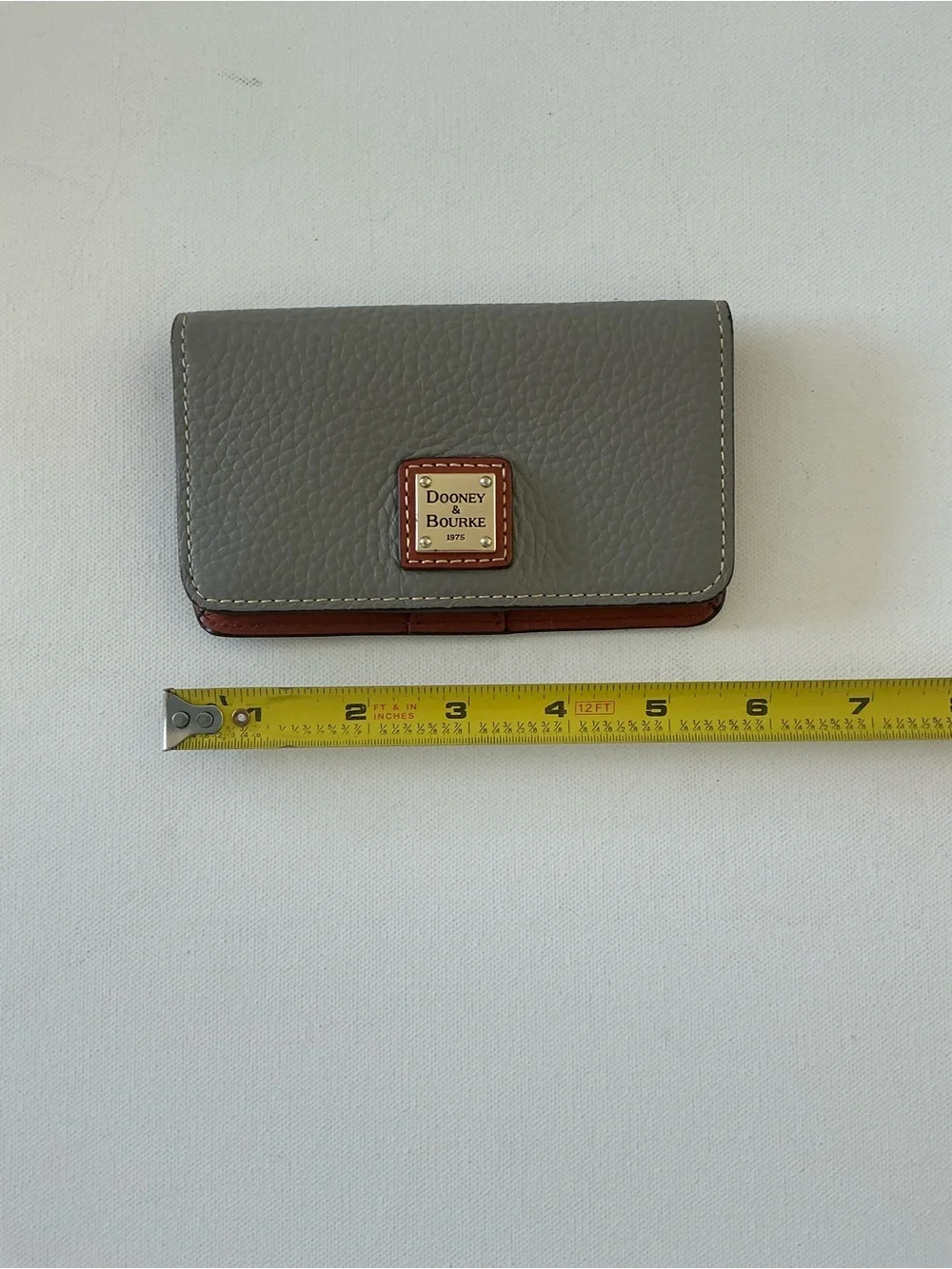 Dooney & Bourke Pebble Grain Leather Checkbook Wallet Gray & Cognac